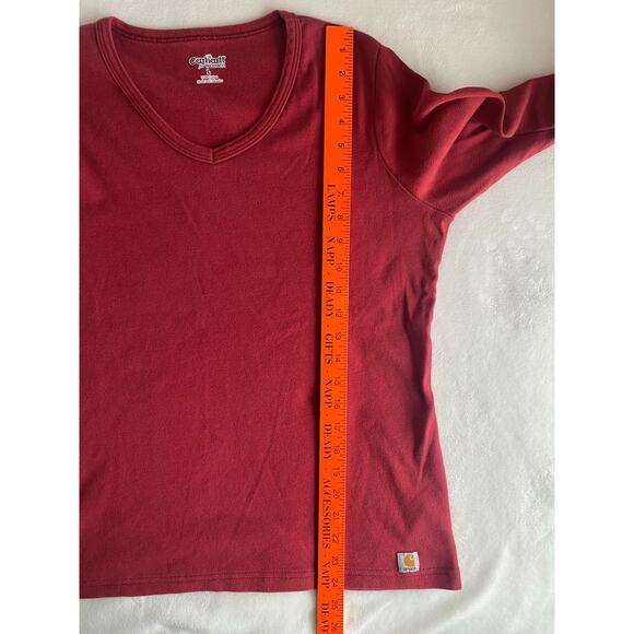 Carhart‎ Womens Vintage Faded Red Long Sleeve V Neck Shirt Large 12-14 Layering - Picture 9 of 9